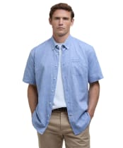 Men's Barbour Nelson Short Sleeve Linen Blend Regular Fit Shirt - Blue