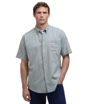Men's Barbour Nelson Short Sleeve Linen Blend Regular Fit Shirt - Olive