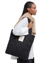 Women's Barbour Mariah Quilted Tote Bag - Black / Classic Tartan