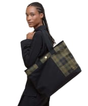 Women's Barbour Mya Patchwork Tote Bag - BLACK/OLIVE CHEC