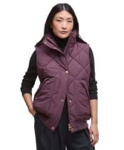Women's Barbour Becky Puffer Gilet - Blak Cherry / Dark Brown / Muted Tartan