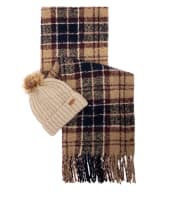 Barbour Saltburn Beanie & Tartan Scarf Set - Gardenia Tartan