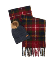 Barbour Saltburn Beanie & Tartan Scarf Set - Winter Berry