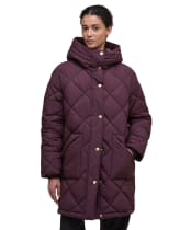 Women's Barbour Kailyn Puffer Jacket - Blak Cherry / Dark Brown / Muted Tartan