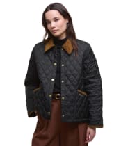 Women's Barbour Icons Cropped Liddesdale Quilted Jacket - Black / Classic Tartan