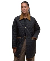 Women's Barbour Over Sized Liddesdale Quilted Jacket - Black / Classic Tartan