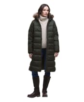 Women's Barbour Marjoram Puffer Jacket - Olive / Classic Tartan
