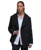Women's Barbour Indie Military Wool Peacoat - Black / Onyx Tartan