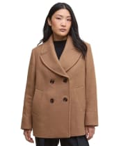 Women's Barbour Indie Military Wool Peacoat - Camel / Hessian Tartan