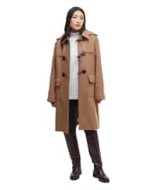 Women's Barbour Melody Wool Duffle Coat - Camel / Hessian Tartan