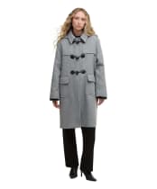Women's Barbour Melody Wool Duffle Coat - Light Grey Marl / Onyx Tartan