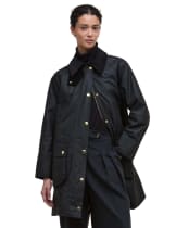 Women's Barbour Long Beadnell Waxed Jacket - Black / Classic Tartan