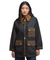 Women's Barbour Luella Waxed Jacket - Black / Classic Tartan