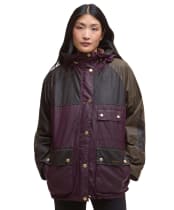 Women's Barbour Keeley Wax Jacket - Merlot / Rustic / Beech / Muted Tartan