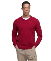 Men's Barbour Essential Lambswool V Neck Sweater - Red