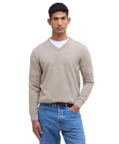 Men's Barbour Essential Lambswool V Neck Sweater - Washed Stone