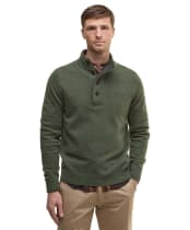Men's Barbour Patch Half Button Lambswool Sweater - Olive