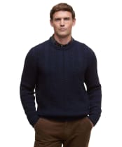 Men's Barbour Lowfen Cable Crew Neck Jumper - Navy