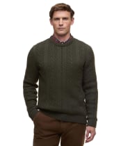 Men's Barbour Lowfen Cable Crew Neck Jumper - Olive