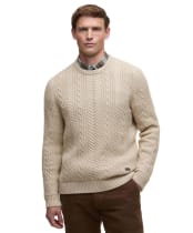 Men's Barbour Lowfen Cable Crew Neck Jumper - Stone