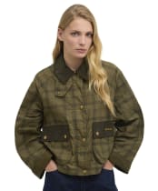 Women's Barbour Tartan Cropped Beadnell Casual Jacket - Dusky Green Tartan