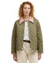 Women's Barbour Icons Cropped Liddesdale Quilted Jacket - Bleached Olive / Ancient / Gardenia
