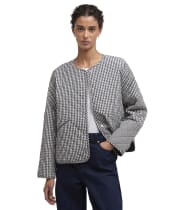 Women's Barbour Cashel Check Collarless Quilted Jacket - Navy Gingham / Dark Navy