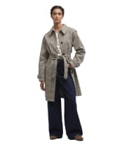 Women's Barbour Maia Check Showerproof Trench - Olive Prince Of Wales Check
