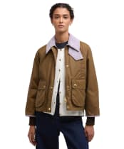 Women's Barbour Cropped Beadnell Waxed Jacket - Sand / Dress Tartan