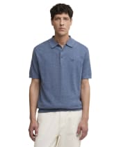 Men's Barbour Muston Linen Blend Knitted Polo Shirt - Denim
