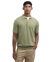 Men's Barbour Muston Linen Blend Knitted Polo Shirt - Laurel Green