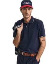 Men's GANT Tipped Pique Rugger Short Sleeve Cotton Polo Shirt - Evening Blue