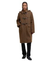 Women's Barbour Melody Check Wool Duffle Coat - Brown / Orange Check / Hessian Tartan