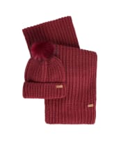 Women's Barbour Saltburn Scarf and Beanie Set - Cranberry