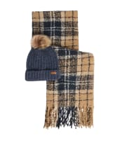 Barbour Saltburn Beanie & Tartan Scarf Set - Birchwood