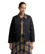 Women's Barbour Icons Tartan Collar Cropped Liddesdale Quilted Jacket - Black / Ancient 