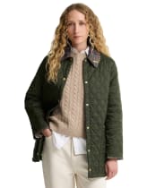 Women's Barbour Icons Tartan Collar Modern Liddesdale Quilted Jacket - Olive / Classic Tartan