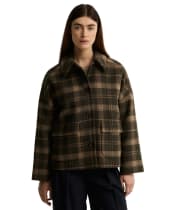 Women's Barbour Myla Checked Wool Coat - Olive / Biscuit Check