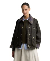Women's Barbour Icons Tartan Collar Spey Waxed Jacket - Olive / Classic Tartan