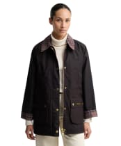 Women's Barbour Icons Tartan Collar Modern Beadnell Waxed Jacket - Rustic / Muted