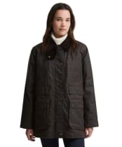 Women's Barbour Modern Checked Border Waxed Jacket - Muted Tartan