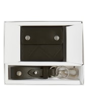Men's Barbour Brunton Leather Wallet & Key Fob Gift Set - Dark Olive