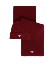 Men's Barbour Cascade Beanie & Scarf Set - Wine