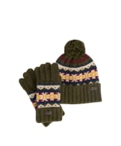 Men's Barbour Kane Knitted Beanie & Gloves Gift Set - Dark Olive
