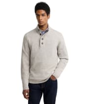 Men's Barbour Patch Half Button Lambswool Sweater - Light Grey Marl