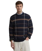Men's Barbour Fasey Cable Tartan Crew Neck Knitted Jumper - Navy