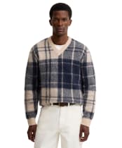 Men's Barbour Hunham Tartan V-Neck Knitted Jumper - Stone