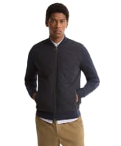 Men's Barbour Quilted Front Knitted Zip Through Jumper - Navy