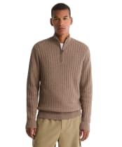 Men's Barbour Herringbone Knitted Half Zip - Stone