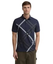 Men's Barbour Tartan Bias Print Tailored Polo Shirt - Navy
